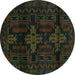 Round Machine Washable Persian Turquoise Traditional Area Rugs, wshtr2395turq