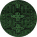 Round Machine Washable Persian Emerald Green Traditional Area Rugs, wshtr2395emgrn