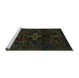 Sideview of Machine Washable Persian Turquoise Traditional Area Rugs, wshtr2395turq