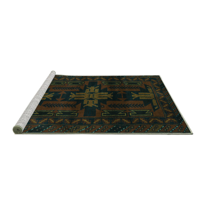 Sideview of Machine Washable Persian Turquoise Traditional Area Rugs, wshtr2395turq