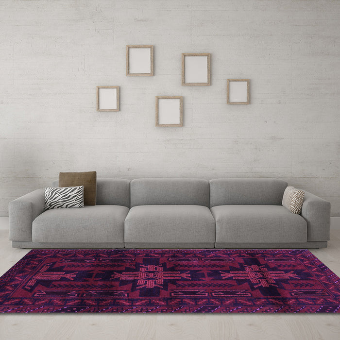 Machine Washable Persian Purple Traditional Area Rugs in a Living Room, wshtr2395pur