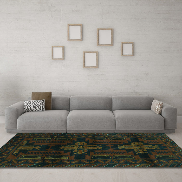 Machine Washable Persian Turquoise Traditional Area Rugs in a Living Room,, wshtr2395turq