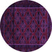 Round Machine Washable Southwestern Purple Country Area Rugs, wshtr2396pur