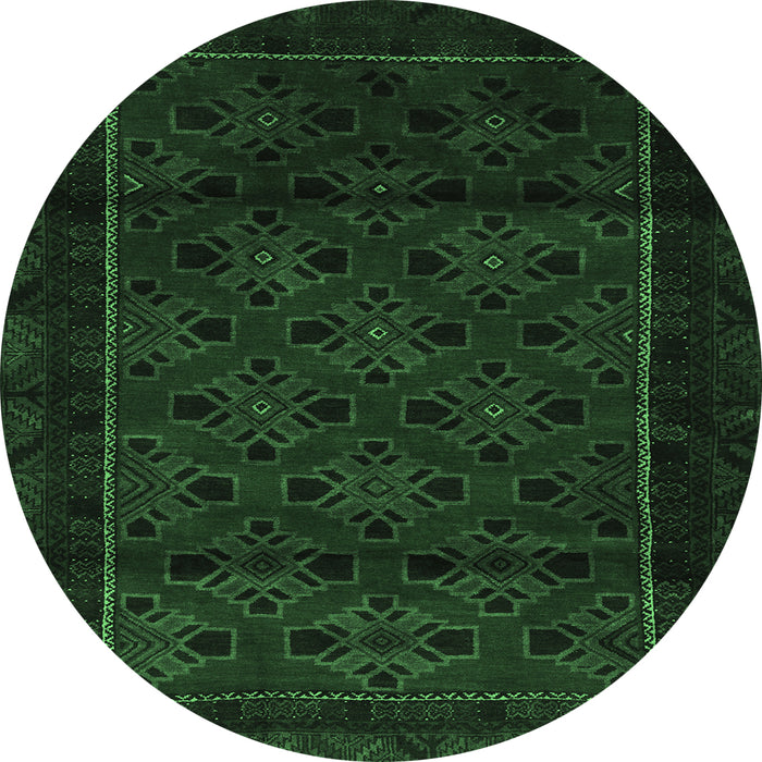 Round Southwestern Emerald Green Country Rug, tr2396emgrn