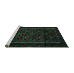 Sideview of Machine Washable Southwestern Turquoise Country Area Rugs, wshtr2396turq