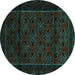 Round Machine Washable Southwestern Turquoise Country Area Rugs, wshtr2396turq