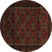 Round Machine Washable Southwestern Brown Country Rug, wshtr2396brn