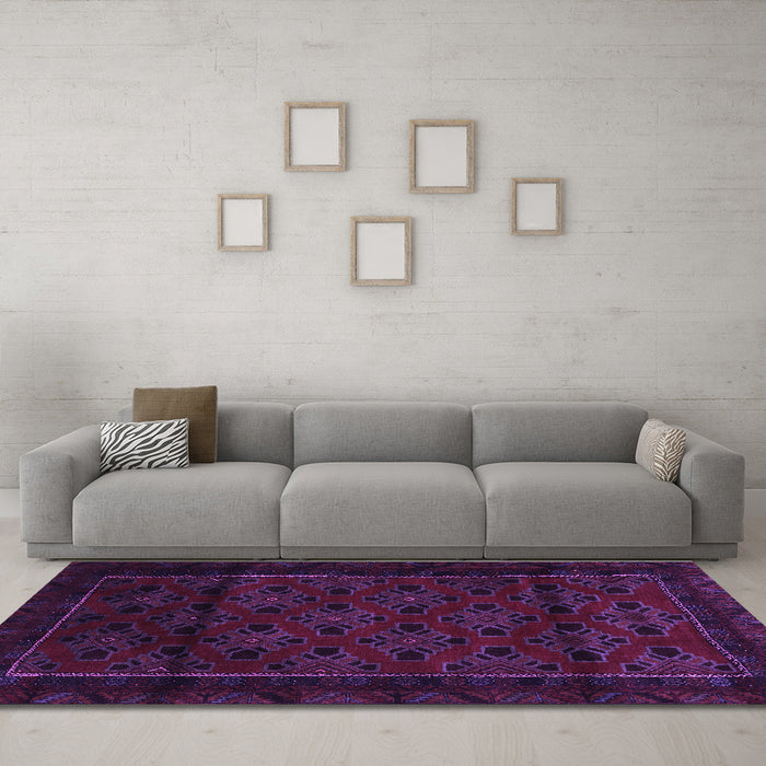 Machine Washable Southwestern Purple Country Area Rugs in a Living Room, wshtr2396pur