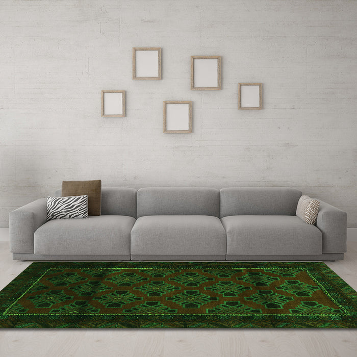 Machine Washable Southwestern Green Country Area Rugs in a Living Room,, wshtr2396grn