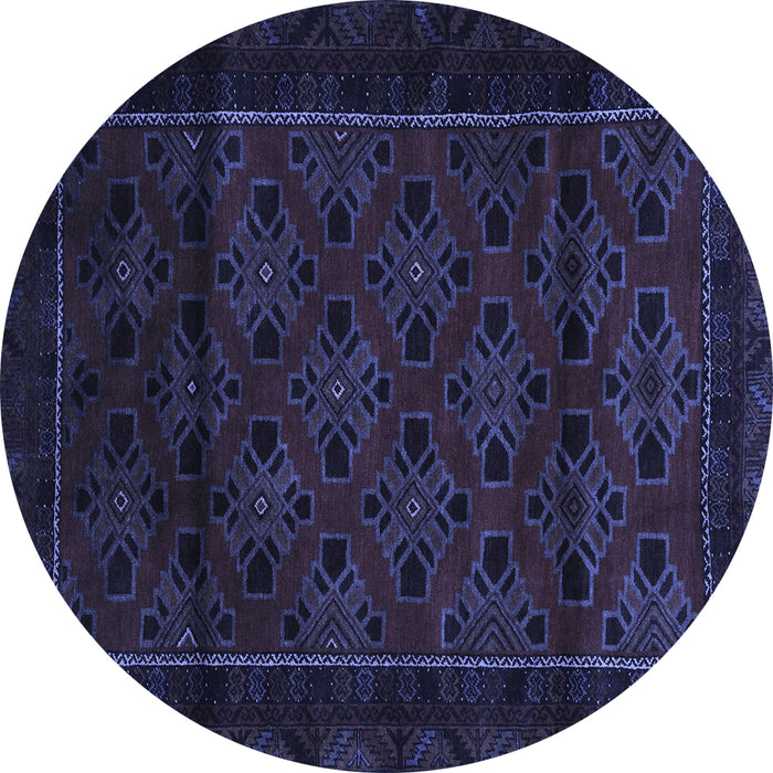 Round Southwestern Blue Country Rug, tr2396blu