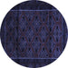 Round Southwestern Blue Country Rug, tr2396blu