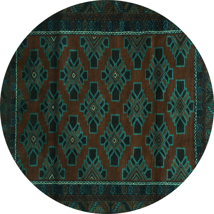 Round Southwestern Turquoise Country Rug, tr2396turq