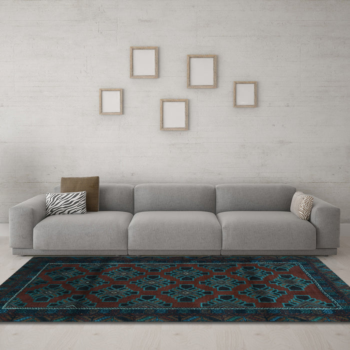 Machine Washable Southwestern Light Blue Country Rug in a Living Room, wshtr2396lblu