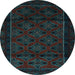 Round Machine Washable Southwestern Light Blue Country Rug, wshtr2396lblu