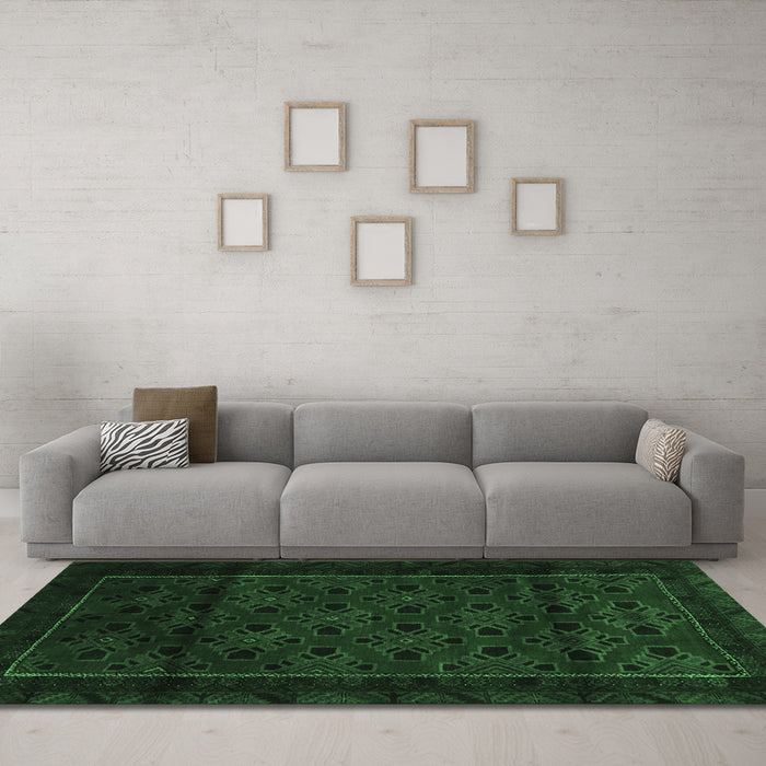 Machine Washable Southwestern Emerald Green Country Area Rugs in a Living Room,, wshtr2396emgrn