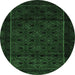 Round Machine Washable Southwestern Emerald Green Country Area Rugs, wshtr2396emgrn