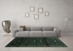Machine Washable Persian Turquoise Traditional Area Rugs in a Living Room,, wshtr2397turq