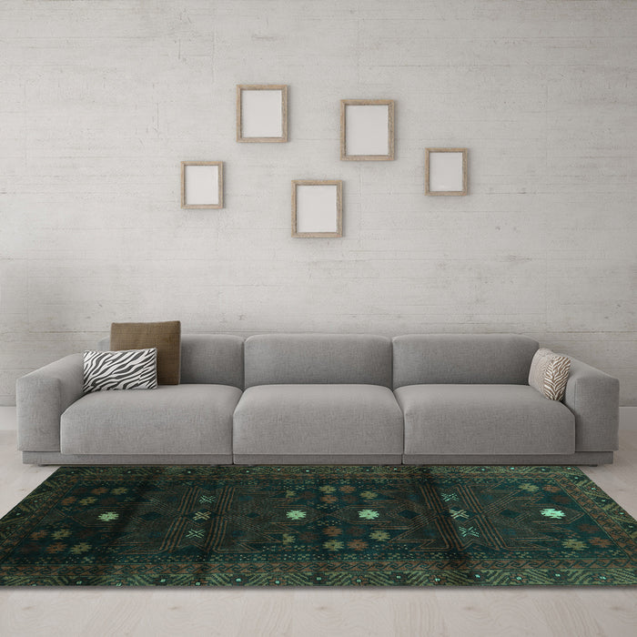 Machine Washable Persian Turquoise Traditional Area Rugs in a Living Room,, wshtr2397turq