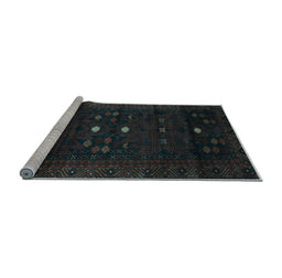 Sideview of Machine Washable Persian Light Blue Traditional Rug, wshtr2397lblu