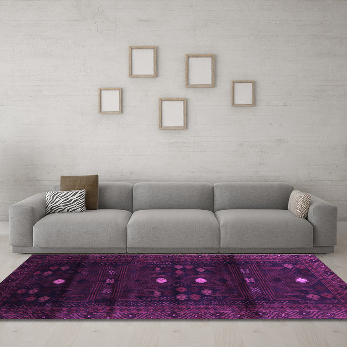 Machine Washable Persian Purple Traditional Area Rugs in a Living Room, wshtr2397pur