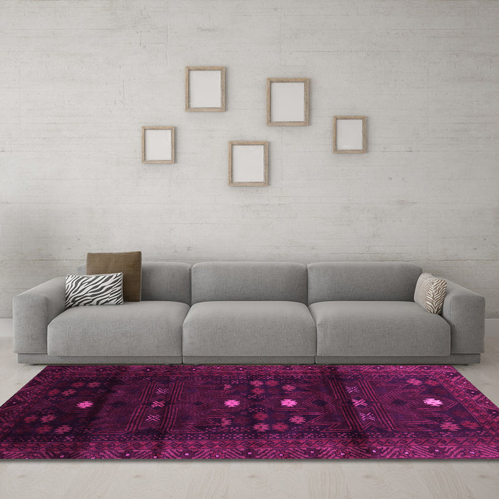 Machine Washable Persian Pink Traditional Rug in a Living Room, wshtr2397pnk