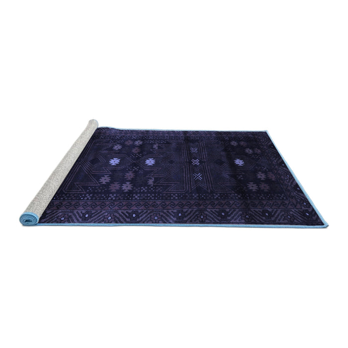 Sideview of Machine Washable Persian Blue Traditional Rug, wshtr2397blu