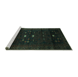 Sideview of Machine Washable Persian Turquoise Traditional Area Rugs, wshtr2397turq