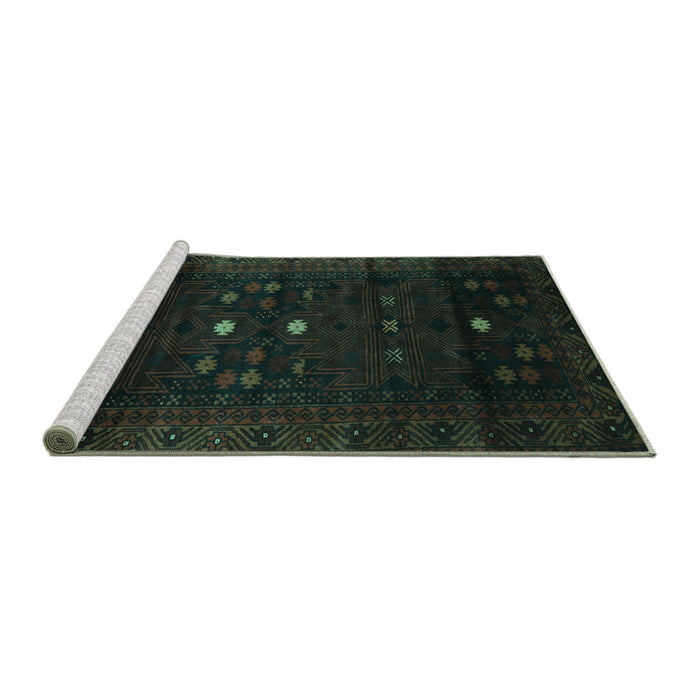 Sideview of Machine Washable Persian Turquoise Traditional Area Rugs, wshtr2397turq