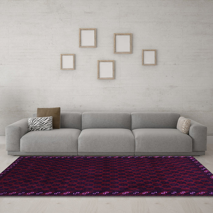 Machine Washable Southwestern Purple Country Area Rugs in a Living Room, wshtr2398pur