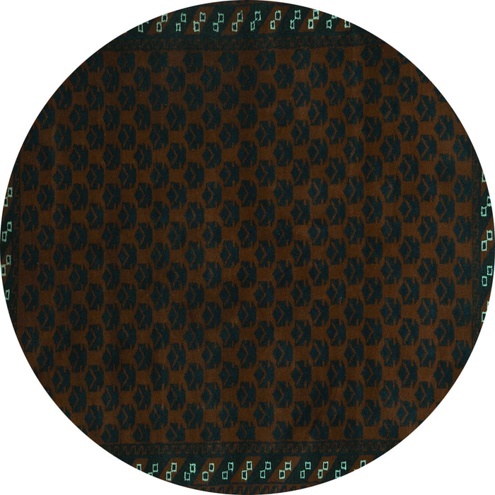 Round Southwestern Turquoise Country Rug, tr2398turq