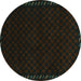 Round Southwestern Turquoise Country Rug, tr2398turq