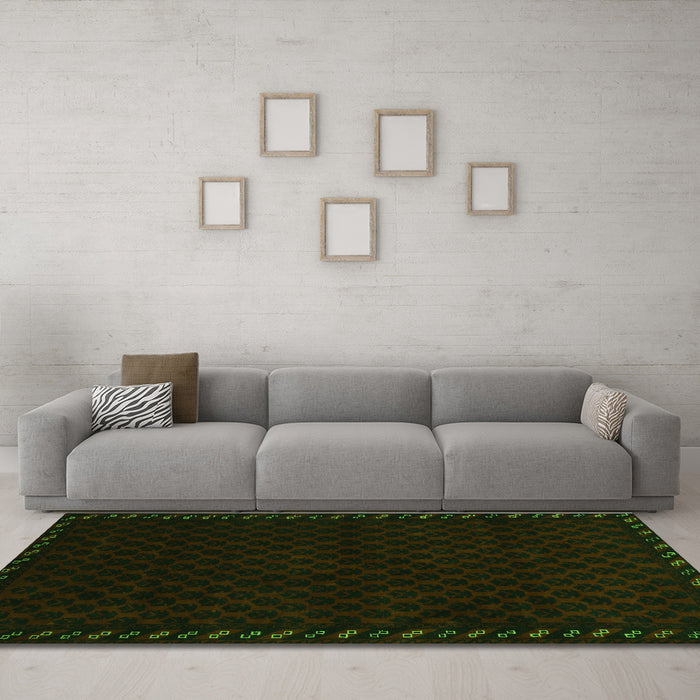 Machine Washable Southwestern Green Country Area Rugs in a Living Room,, wshtr2398grn
