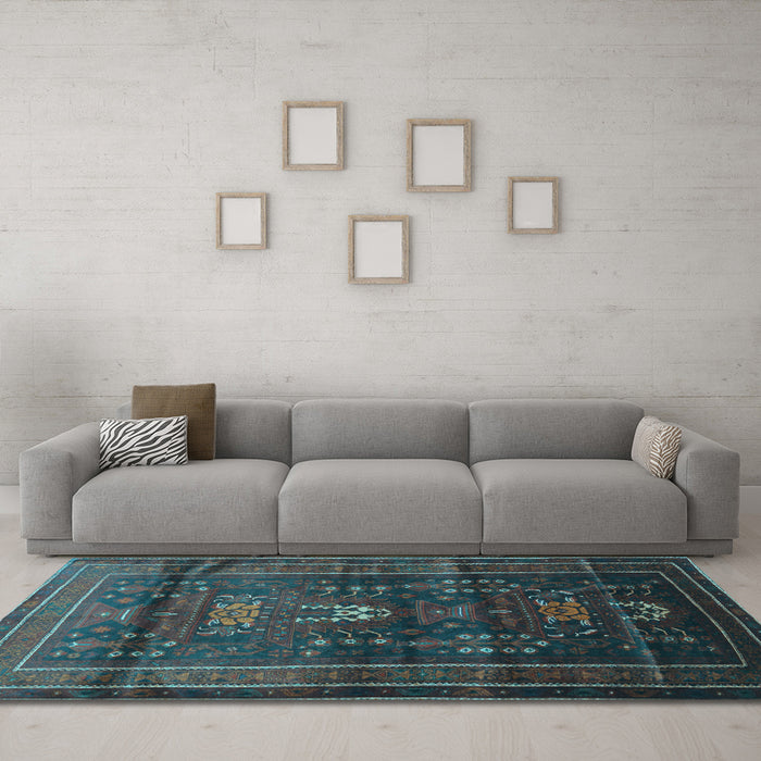 Machine Washable Persian Light Blue Traditional Rug in a Living Room, wshtr2399lblu