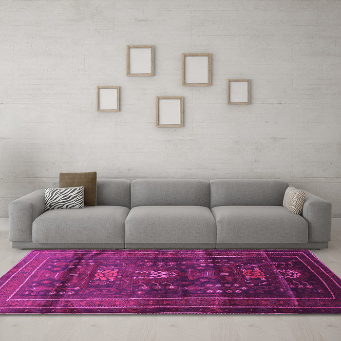 Machine Washable Persian Pink Traditional Rug in a Living Room, wshtr2399pnk