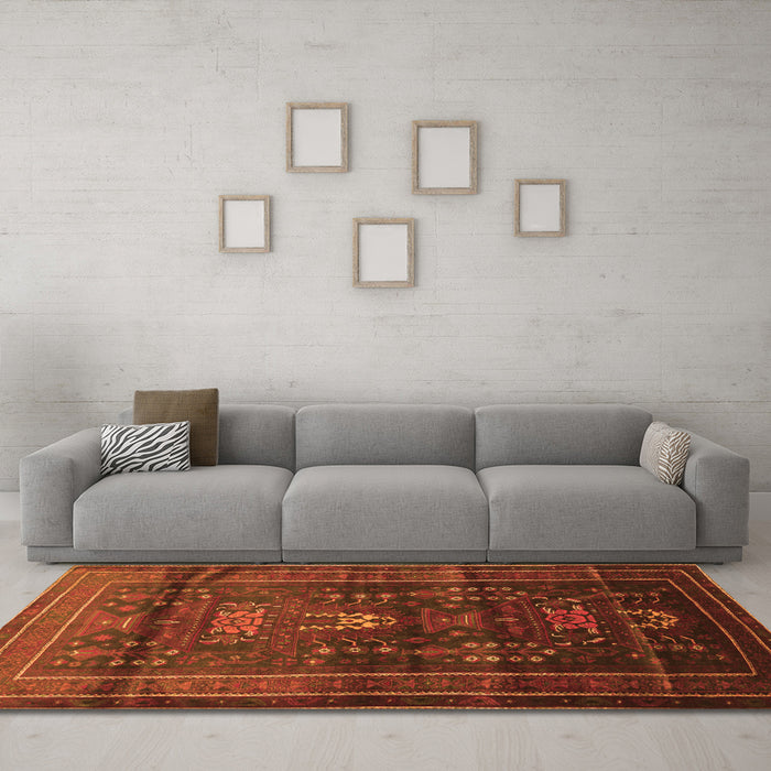 Machine Washable Persian Orange Traditional Area Rugs in a Living Room, wshtr2399org