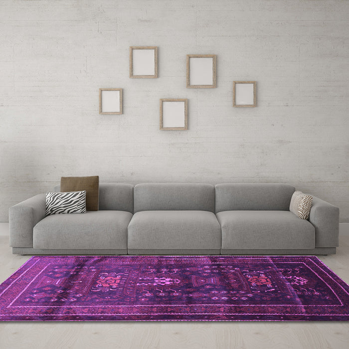 Machine Washable Persian Purple Traditional Area Rugs in a Living Room, wshtr2399pur
