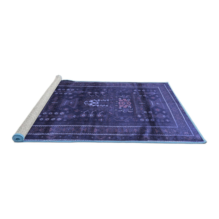 Sideview of Machine Washable Persian Blue Traditional Rug, wshtr2399blu