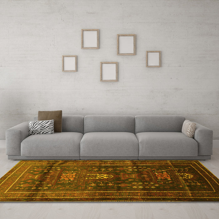 Machine Washable Persian Yellow Traditional Rug in a Living Room, wshtr2399yw