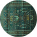 Round Machine Washable Persian Turquoise Traditional Area Rugs, wshtr2399turq