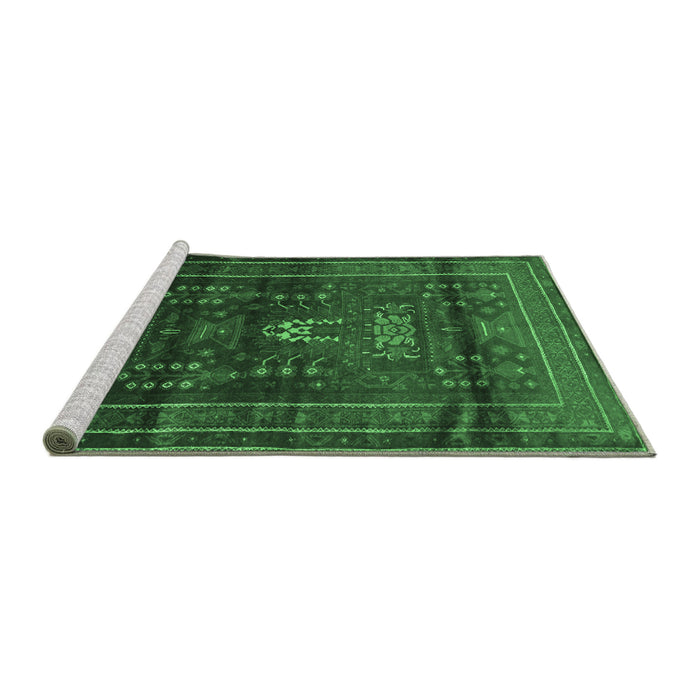 Sideview of Machine Washable Persian Emerald Green Traditional Area Rugs, wshtr2399emgrn