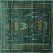 Square Machine Washable Persian Turquoise Traditional Area Rugs, wshtr2399turq