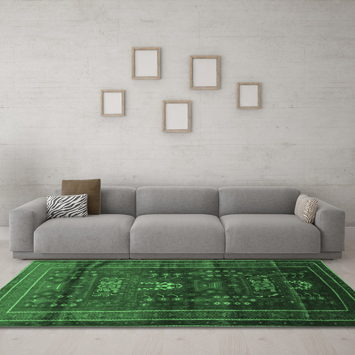 Machine Washable Persian Emerald Green Traditional Area Rugs in a Living Room,, wshtr2399emgrn