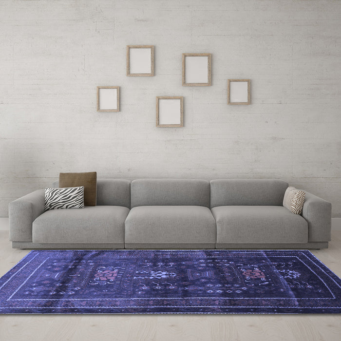 Machine Washable Persian Blue Traditional Rug in a Living Room, wshtr2399blu