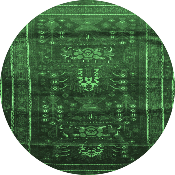 Round Persian Emerald Green Traditional Rug, tr2399emgrn