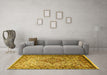 Machine Washable Medallion Yellow Traditional Rug in a Living Room, wshtr239yw