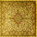 Square Machine Washable Medallion Yellow Traditional Rug, wshtr239yw