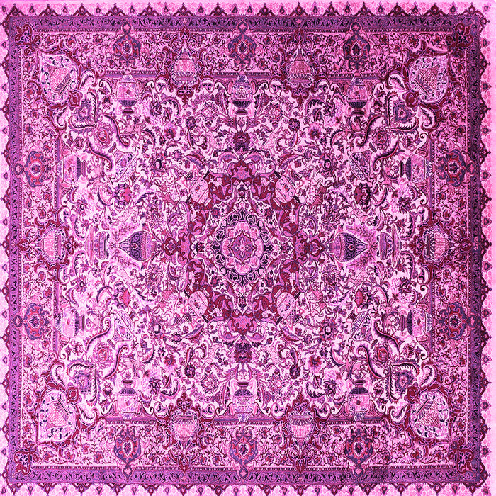 Square Machine Washable Medallion Pink Traditional Rug, wshtr239pnk