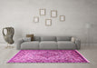 Machine Washable Medallion Pink Traditional Rug in a Living Room, wshtr239pnk