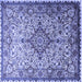 Square Machine Washable Medallion Blue Traditional Rug, wshtr239blu