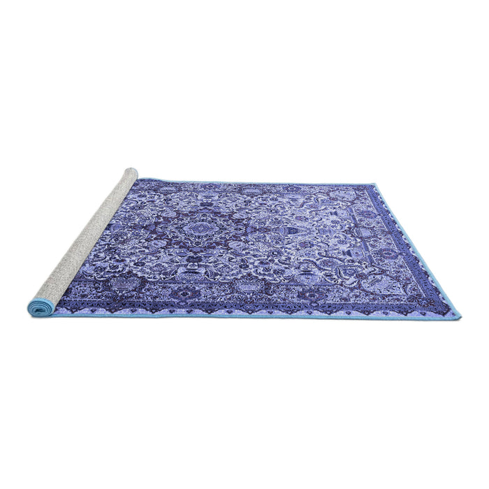 Sideview of Machine Washable Medallion Blue Traditional Rug, wshtr239blu